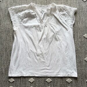 Loft White Eyelet Short Sleeve Shirt Size Medium